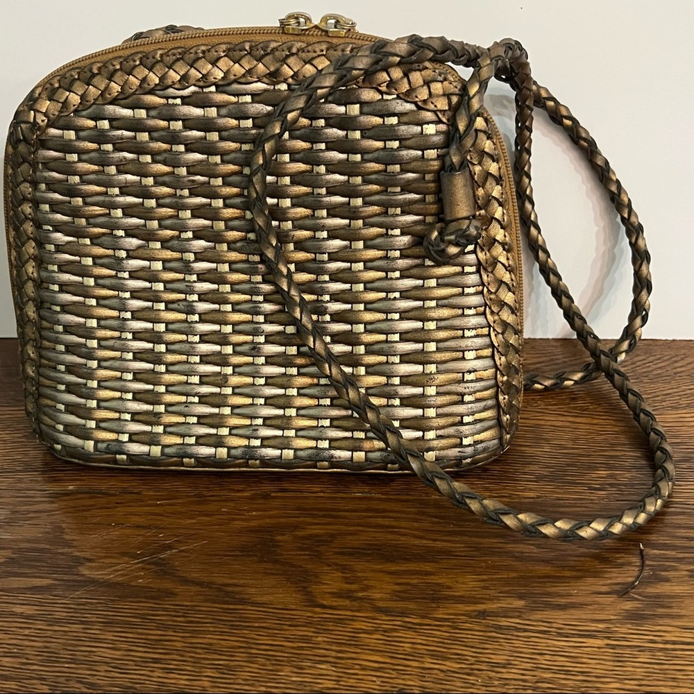 Gem Woven Brazilian Leather Crossbody Bag Vintage Gold & Bronze